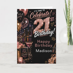 Roségold Glamour 21. Geburtstag Karte