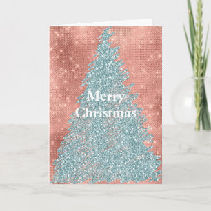 Roségold Glanz Minz Glitter Tannenbaum Karte