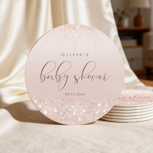 Roségold-Glitter-Baby-Party Runder Pappuntersetzer