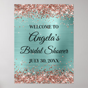 Roségold Glitter blass Türkis Junggesellinnenabsch Poster
