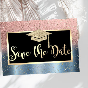 Roségold-Glitter Blau Abschluss Save The Date