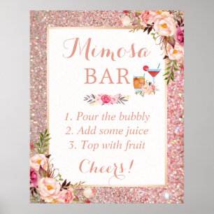 Roségold Glitter Blumen-Bridal-Shower-Mimosa-Bar Poster