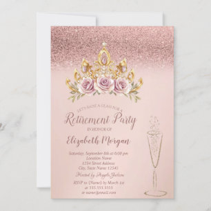 Roségold Glitter Blumen-Tiara Glas Ruhestand Einladung