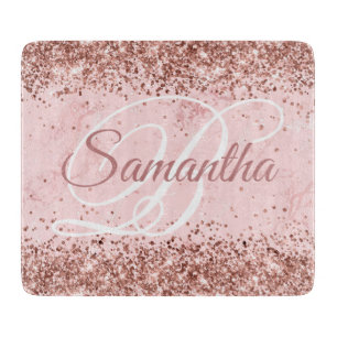 Roségold Glitter Blush Rosa Marmor Fancy Monogramm Schneidebrett