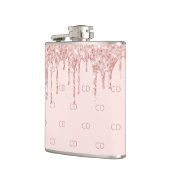 Roségold-Glitter-Blush-Rosa-Monogramm-Initialen Flachmann (Links)