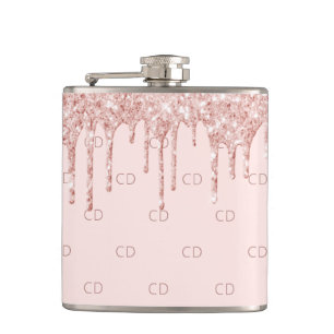 Roségold-Glitter-Blush-Rosa-Monogramm-Initialen Flachmann