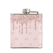 Roségold-Glitter-Blush-Rosa-Monogramm-Initialen Flachmann (Rückseite)