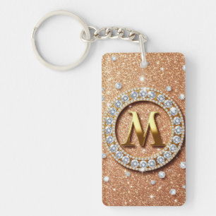Roségold Glitter Buchstabe M Individueller Anfangs Schlüsselanhänger