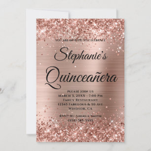 Roségold Glitter-Folie Fancy Monogram Quinceañera Einladung