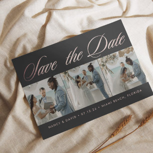 Roségold Glitter-Foto-Collage Strandhochzeit Save The Date