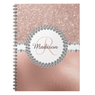 Roségold Glitter Glam Monogramm Diamant Notizblock