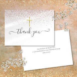 Roségold Glitter Gold Kreuz Schrift Dankeskarte