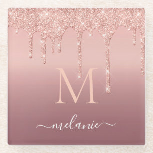 Roségold Glitter Individueller Buchstaben Name Gla Glasuntersetzer