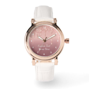 Roségold Glitter Individueller Text Name Uhr Gesch