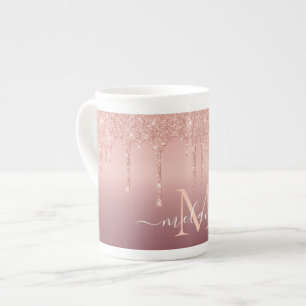 Roségold Glitter Kaffeetasse Name und Buchstabe hi Porzellantasse