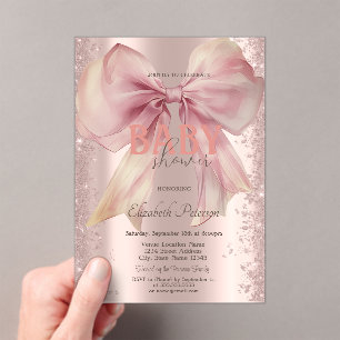 Roségold Glitter Konfetti Rosa Schleife Baby Showe Acryleinladungen