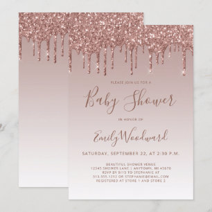 Roségold Glitter Mädchen Baby Shower Einladung