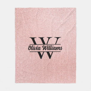 Roségold Glitter Monogramm Girly Moderner Glanz Fleecedecke