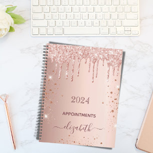 Roségold-Glitter-Monogramm-Name 2024 Planer