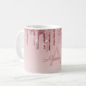 Roségold Glitter-Monogramm Name & Initiale Kaffeetasse (Vorderseite Links)