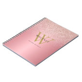 Roségold Glitter Monogramm Name Notizblock (Linke Seite)