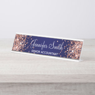 Roségold Glitter Navy Blau Gradient Schreibtischnamensplakette