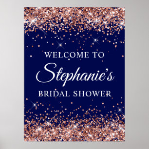 Roségold Glitter Navy Brautparty Willkommen Poster