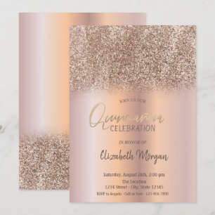 Roségold Glitter Ombre Quinceañera Einladung