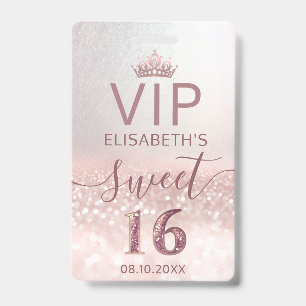 Roségold-Glitter-Ombre-Schriftzug Sweet 16 VIP-Abz Ausweis