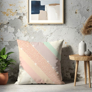 Roségold Glitter Pastell Marmor Diagonale Streifen Kissen