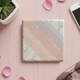 Roségold Glitter Pastell Marmor Diagonale Streifen Steinuntersetzer