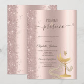 Roségold Glitter Perlen Weinglas Brautdusche Einladung (Vorne/Hinten)