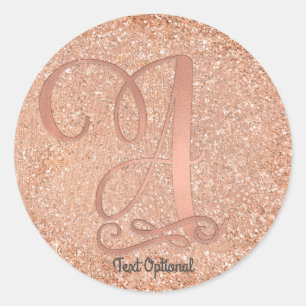 Roségold Glitter Personalisierter Anfangsbuchstabe Runder Aufkleber
