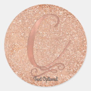 Roségold Glitter Personalisierter Anfangsbuchstabe Runder Aufkleber