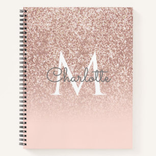 Roségold Glitter Rosa Monogram Chic Notizblock