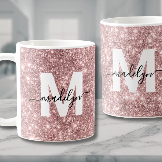 Roségold Glitter Rosa Monogramm Kaffeetasse