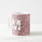 Roségold Glitter Rosa Monogramm Kaffeetasse (Vorderseite Links)