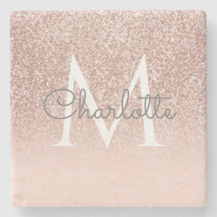 Roségold Glitter Rosa Monogramm Steinuntersetzer