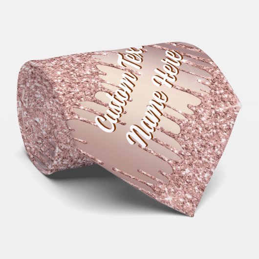 Roségold Glitter Schlips Personalisierter Text Nam Krawatte (Gerollt)