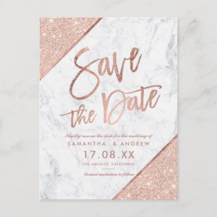 Roségold-Glitter-Schrift-Marmor-Hochzeitseinladung Ankündigungspostkarte