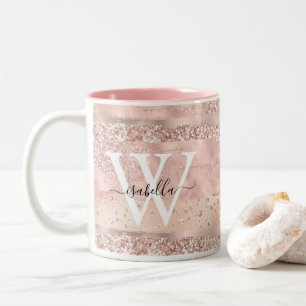 Roségold Glitter-Schriftmonogramm Zweifarbige Tasse