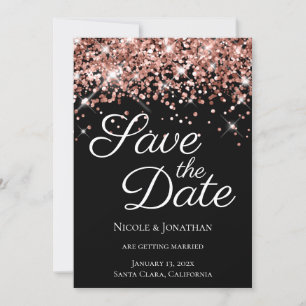 Roségold Glitter Schwarz Elegante Kalligrafie Save The Date