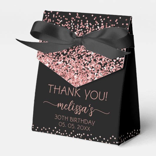 Roségold Glitter Schwarz Geburtstag Dankeschön Geschenkschachtel (Vorderseite)