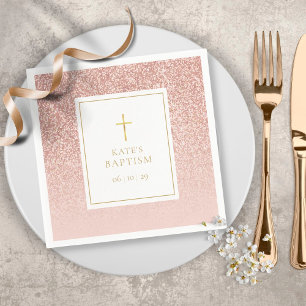 Roségold Glitter-Taufe Serviette