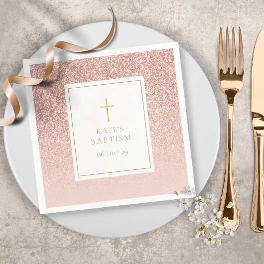 Roségold Glitter-Taufe Serviette