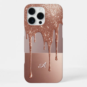 Roségold Glitter-Tropf Custom Name Monogramm iPhone 16 Pro Max Hülle
