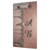 Roségold Glitter-Tropf Custom Name Monogramm Klemmbrett (Links)