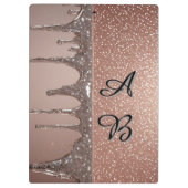 Roségold Glitter-Tropf Custom Name Monogramm Klemmbrett (Rückseite)
