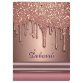 Roségold Glitter-Tropf Custom Name Monogramm Klemmbrett (Rückseite)