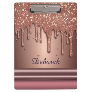 Roségold Glitter-Tropf Custom Name Monogramm Klemmbrett